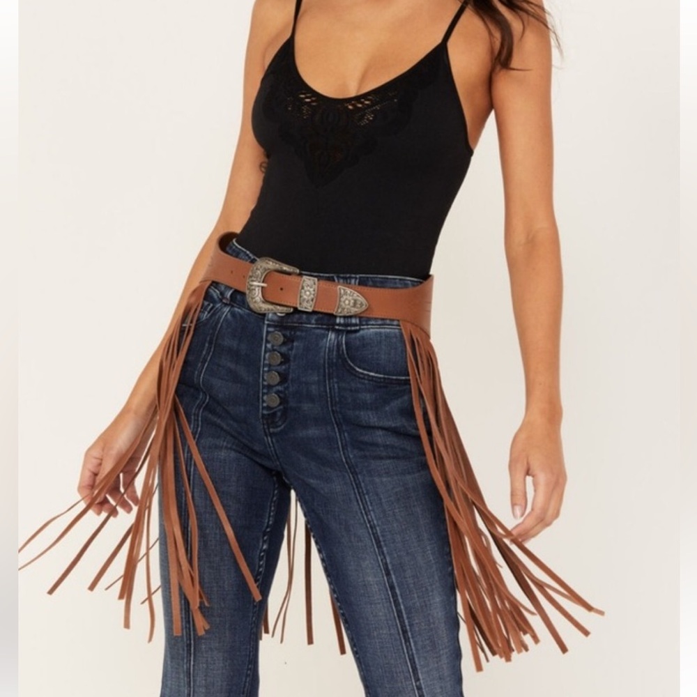Idyllwind fringe brown leather Raleigh western engraved belt SOLD OUT new M